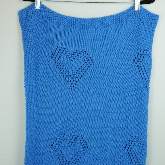Handmade‎ Blue Heart Knitted Blanket 36x40 - Picture 1 of 5